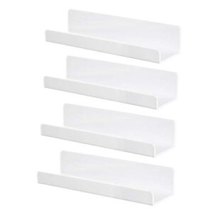 4 pcs white acrylic floating shelves display ledge,wall mounted nursery kids bookshelf,5mm thick u shelf 15 inch bathroom wall shelf and storage rack