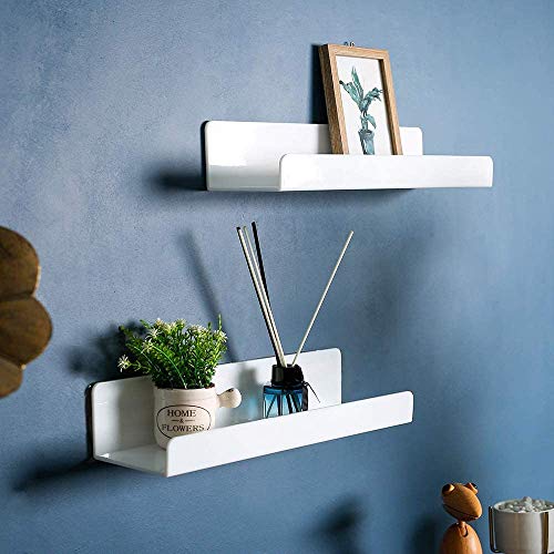 4 PCS White Acrylic Floating Shelves Display Ledge,Wall Mounted Nursery Kids Bookshelf,5mm Thick U Shelf 15 Inch Bathroom Wall Shelf and Storage Rack