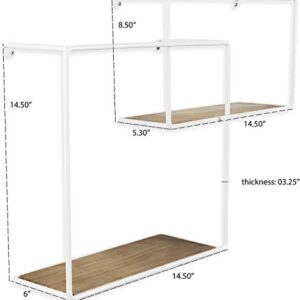 KAO Mart Wall Mounted Rustic Iron and Wood Intersecting Unique Floating Shelves Wood (4, White)