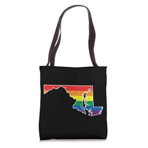 gay pride flag – maryland state map – rainbow stripes tote bag