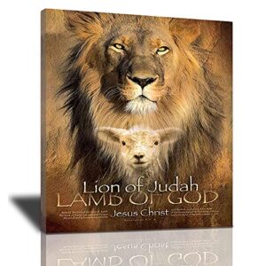 lion of judah lamb of god jesus christ framed canvas wall art religious jesus christ spiritual wall décor inspirational farmhouse vintage artwork for living room bedroom ready to hang 20×24 inches