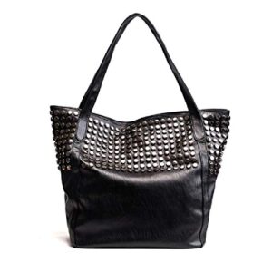 ro rox women’s faux leather pu punk studded shopper large tote shoulder day bag – black