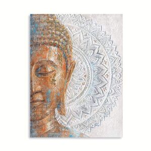 b blingbling gold buddha canvas wall art: 3d mandala flower blossom buddha painting with gold foil reproduction print on blue canvas wrapped and ready for hang 24″x32″