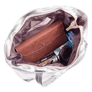 SUMGOGO Purse and Handbag for Women Crocodile Satchel Large Shoulder Tote Bag Wallets (Silver)