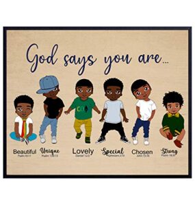 god says you are wall art – religious wall decor for african american boys – christian gifts – scripture wall decor – god wall art – black boys room decor – motivational inspirational bible verses