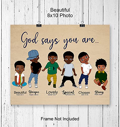 God Says You Are Wall Art - Religious Wall Decor for African American Boys - Christian Gifts - Scripture Wall Decor - God Wall Art - Black Boys Room Decor - Motivational Inspirational Bible Verses