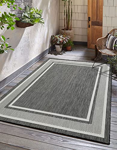 Adiva Rugs Outdoor Indoor Area Rug, Weather Resistant, Easy to Clean, Stain Resistant Floor Mat for Dining Room, Backyard, Deck, Patio (Pebble Weiss, 5'3" x 7')