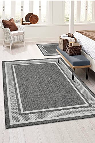 Adiva Rugs Outdoor Indoor Area Rug, Weather Resistant, Easy to Clean, Stain Resistant Floor Mat for Dining Room, Backyard, Deck, Patio (Pebble Weiss, 5'3" x 7')