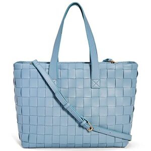 like dreams women’s large vegan leather woven quilted top handle missy fashion tote bag (blue grey)