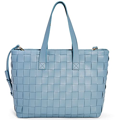 Like Dreams Women's Large Vegan Leather Woven Quilted Top Handle Missy Fashion Tote Bag (Blue Grey)