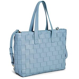 Like Dreams Women's Large Vegan Leather Woven Quilted Top Handle Missy Fashion Tote Bag (Blue Grey)