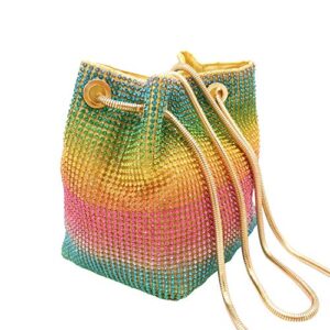 boutique de fgg rainbow clutch purses for women bucket evening bags crystal rhinestone chain shoulder bags (rainbow)