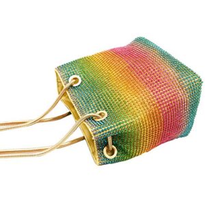 Boutique De FGG Rainbow Clutch Purses for Women Bucket Evening Bags Crystal Rhinestone Chain Shoulder Bags (Rainbow)