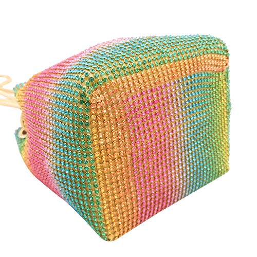 Boutique De FGG Rainbow Clutch Purses for Women Bucket Evening Bags Crystal Rhinestone Chain Shoulder Bags (Rainbow)