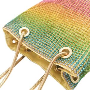 Boutique De FGG Rainbow Clutch Purses for Women Bucket Evening Bags Crystal Rhinestone Chain Shoulder Bags (Rainbow)