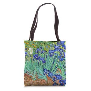 vincent van gogh irises blue and green garden art accent tote bag