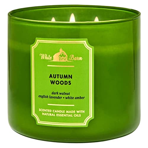 Bath & Body Works, White Barn 3-Wick Candle w/Essential Oils - 14.5 oz - New Core Scents! (Autumn Woods)