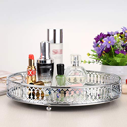 Hipiwe Mirror Vanity Tray - 10.6 inches Round Metal Makeup Tray Jewelry Trinket Tray, Cosmetic Perfume Tray for Dresser Bathroom Bedroom Countertop Organizer Tray