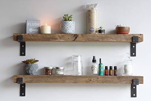 Urban Legacy Accent Shelves | Reclaimed Barn Plank | Set of 2 with Full Brackets (Natural, 40" x 4.5" x 2")