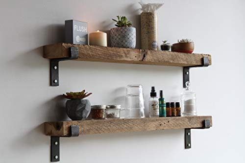 Urban Legacy Accent Shelves | Reclaimed Barn Plank | Set of 2 with Full Brackets (Natural, 40" x 4.5" x 2")