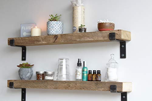 Urban Legacy Accent Shelves | Reclaimed Barn Plank | Set of 2 with Full Brackets (Natural, 40" x 4.5" x 2")