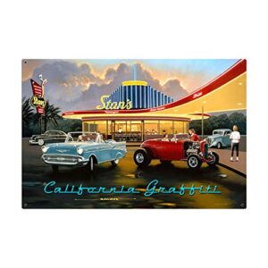 california graffiti classic cars diner funny tin sign bar pub diner cafe wall decor home decor art poster retro vintage 8×12 inches