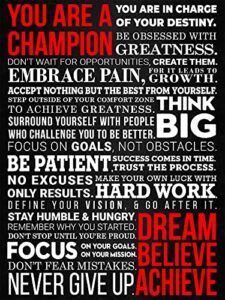honeykick a champion’s mantra motivational poster – 12 x 16 inch cardstock print – inspirational wall art décor for bedroom, office, gym