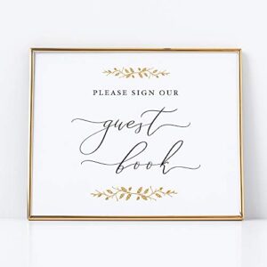 please sign our guestbook sign for weddings 8×10 pearl with gold accents printed on professional thick pearlescent cardstock wedding decoration unframed elegant style