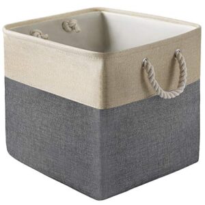 STEPRAGE Storage Bins - Decorative Baskets Foldable Storage Box Cubes with Handles for Organizing Shelf Nursery Home Closet & Office，13(L).13(M) 13(H) - 1Pack, Grey and Beige