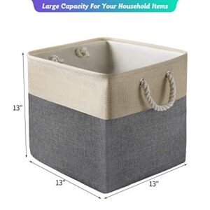 STEPRAGE Storage Bins - Decorative Baskets Foldable Storage Box Cubes with Handles for Organizing Shelf Nursery Home Closet & Office，13(L).13(M) 13(H) - 1Pack, Grey and Beige