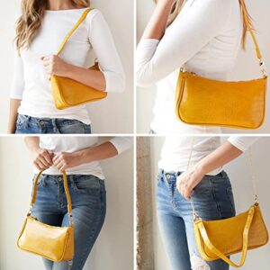 Classic Vegan Leather Small Crossbody Handbag - Rectangle Camera Travel Purse Satchel Shoulder, Round Messenger Bag (Mini Satchel Tote - Embossed Croc Mustard)