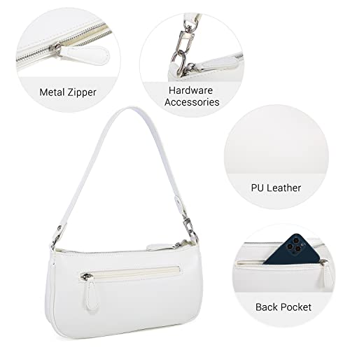 Loiral Small Purse for Women, Retro Classic Tote HandBag Mini Shoulder Bags Crocodile Pattern Clutch with Zipper Closure, White