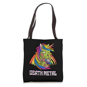 death metal unicorn magical goth genre music trick or treat tote bag