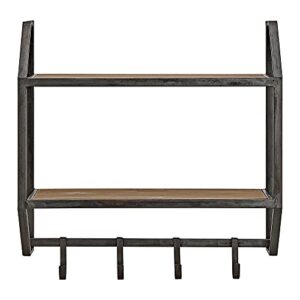 FirsTime & Co. Brown Bentley Wall Shelf with Hooks, Wall Mounted Floating Shelf for Bedroom, Kitchen, Living Room, Bathroom, Home Office, Wood, 24.75 x 7 x 23.5 inches (70438)