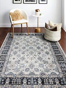bashian collection area rug – luxury power loom polyester – home decor for runner rug, entryway rug, living room rugs, 2.6’ x 8’, ivory/charcoal