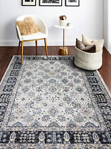 Bashian Collection Area Rug - Luxury Power Loom Polyester - Home Decor for Runner Rug, Entryway Rug, Living Room Rugs, 2.6’ x 8’, Ivory/Charcoal