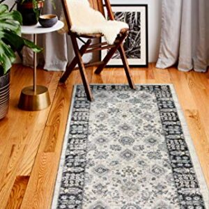 Bashian Collection Area Rug - Luxury Power Loom Polyester - Home Decor for Runner Rug, Entryway Rug, Living Room Rugs, 2.6’ x 8’, Ivory/Charcoal