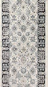 Bashian Collection Area Rug - Luxury Power Loom Polyester - Home Decor for Runner Rug, Entryway Rug, Living Room Rugs, 2.6’ x 8’, Ivory/Charcoal