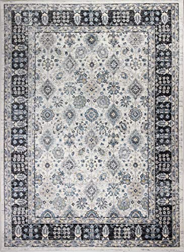 Bashian Collection Area Rug - Luxury Power Loom Polyester - Home Decor for Runner Rug, Entryway Rug, Living Room Rugs, 2.6’ x 8’, Ivory/Charcoal