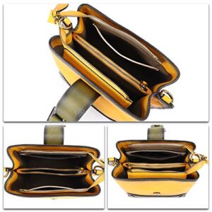 Genuine Leather Crossbody Bag for Women Vintage Shoulder Satchel with Convertible Double Straps (Yellow)