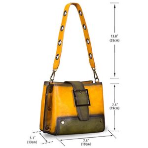 Genuine Leather Crossbody Bag for Women Vintage Shoulder Satchel with Convertible Double Straps (Yellow)