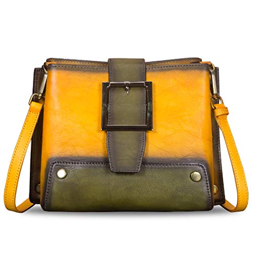 Genuine Leather Crossbody Bag for Women Vintage Shoulder Satchel with Convertible Double Straps (Yellow)