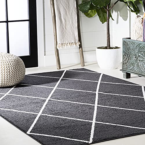 JONATHAN Y SEU102A-8 Cole Minimalist Diamond Trellis Indoor Area-Rug Modern Contemporary Casual Easy-Cleaning Bedroom Kitchen Living Room Non Shedding, 8 X 10, Black/White