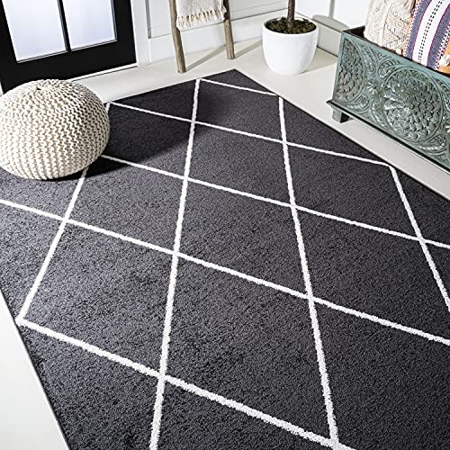 JONATHAN Y SEU102A-8 Cole Minimalist Diamond Trellis Indoor Area-Rug Modern Contemporary Casual Easy-Cleaning Bedroom Kitchen Living Room Non Shedding, 8 X 10, Black/White