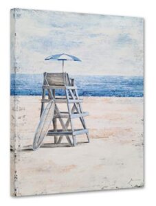 yihui arts ocean canvas wall art with textured abstract beach paintings with ladder and umbrella contemporary coastal pictures with blue color for living room bedroom bathroom decor