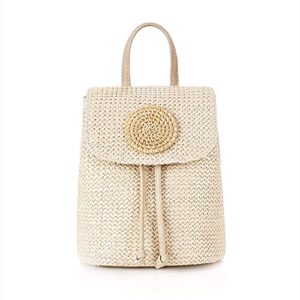 Teanea Small Straw Backpack Purse Beach Bag for Women Girls, Beige