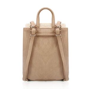 Teanea Small Straw Backpack Purse Beach Bag for Women Girls, Beige