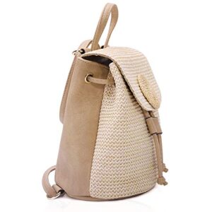 Teanea Small Straw Backpack Purse Beach Bag for Women Girls, Beige