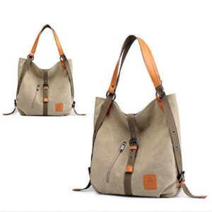 Cayla 3 Ways Canvas Purses Handbags Totes Shoulder Bag Backpack Hobo For Women (Khaki)