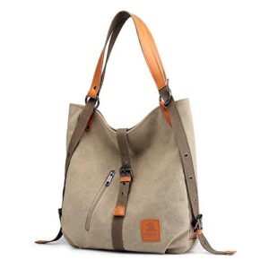 Cayla 3 Ways Canvas Purses Handbags Totes Shoulder Bag Backpack Hobo For Women (Khaki)